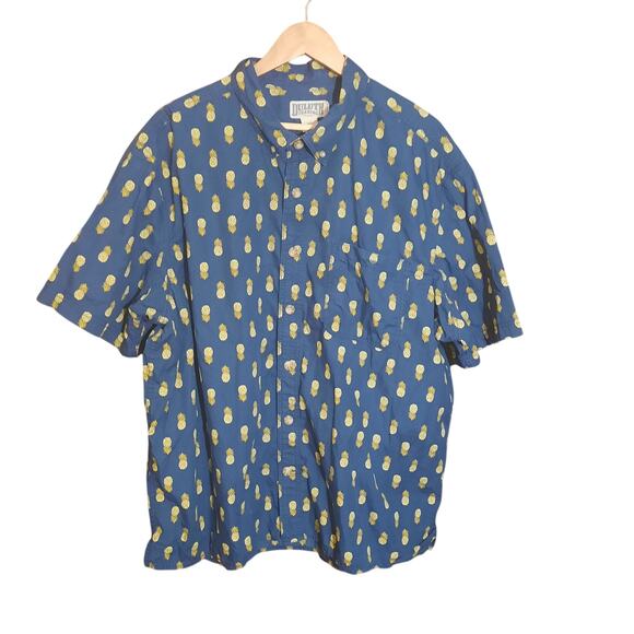 Duluth Trading Mens Relaxed Fit Navy & Pineapple Pattern Short Sleeve Shirt 2XL - Picture 1 of 6